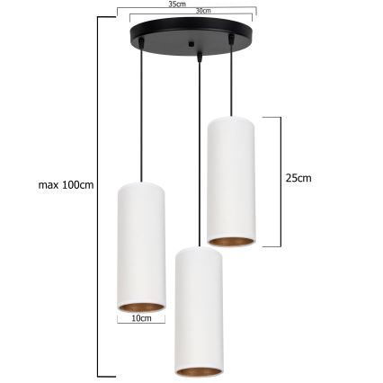 Chandelier on a string AVALO 3xE27/60W/230V d. 35 cm white/copper