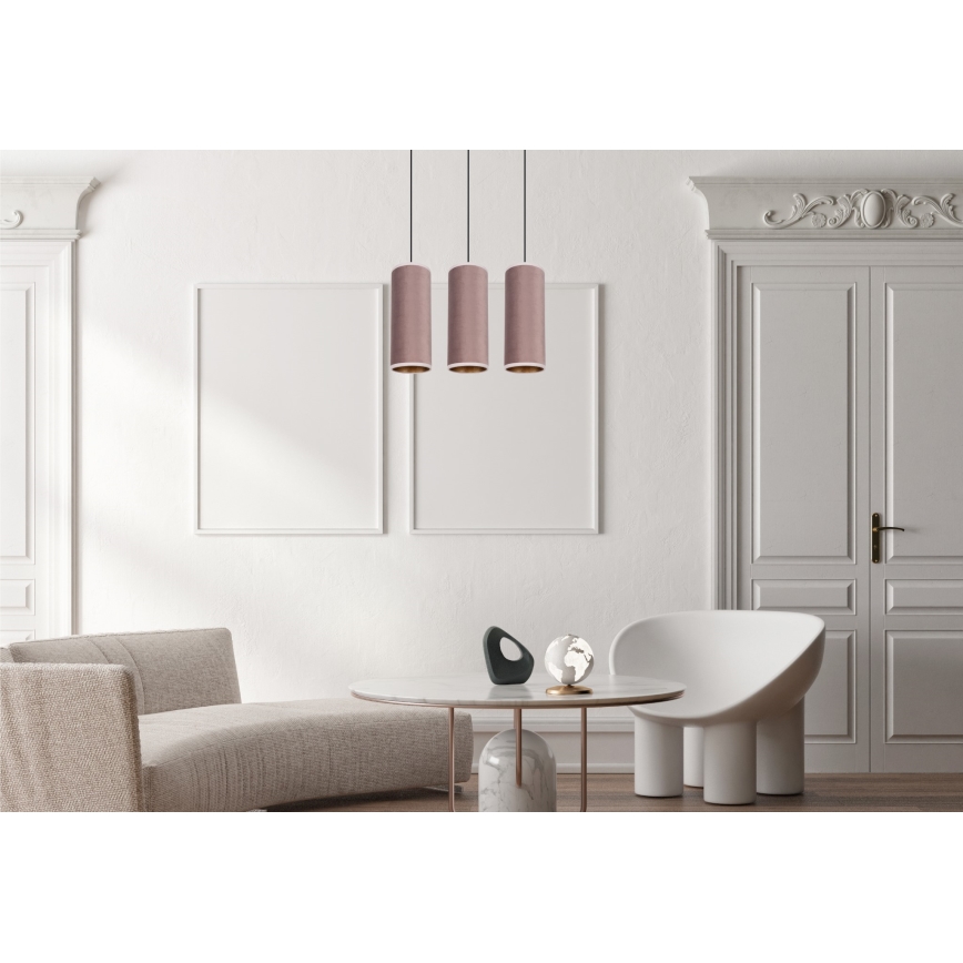 Chandelier on a string AVALO 3xE27/60W/230V pink/copper