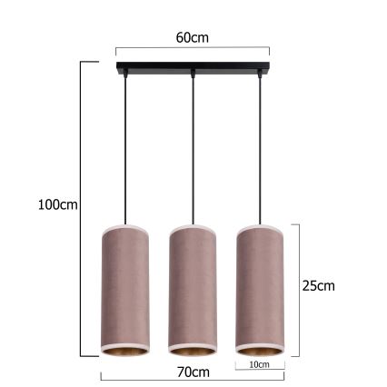 Chandelier on a string AVALO 3xE27/60W/230V pink/copper