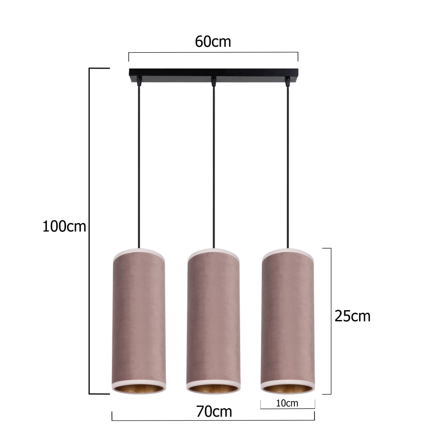 Chandelier on a string AVALO 3xE27/60W/230V pink/copper
