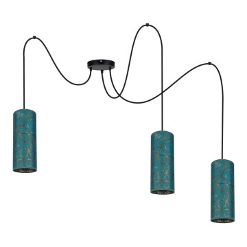 Chandelier on a string AVALO 3xE27/60W/230V spider turquoise/gold