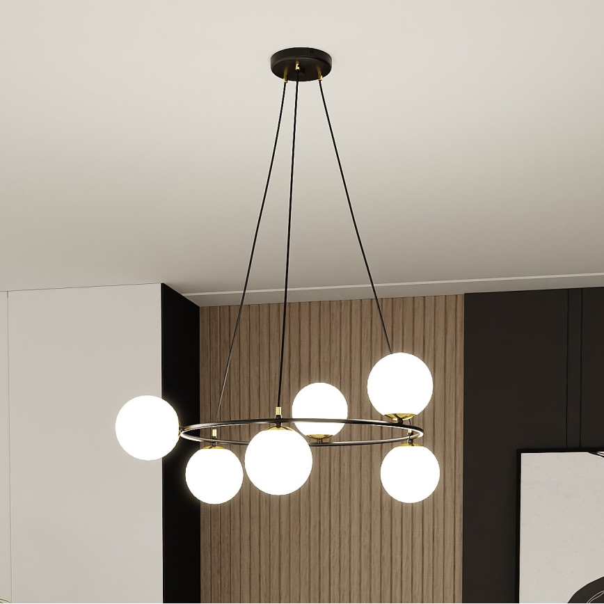 Chandelier on a string AZURA 6xE14/10W/230V black/white