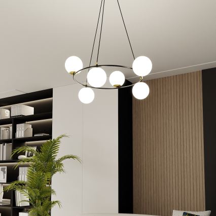 Chandelier on a string AZURA 6xE14/10W/230V black/white