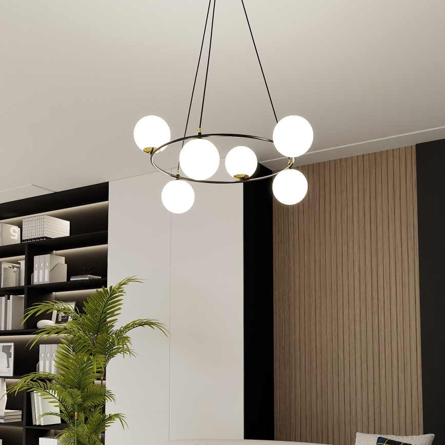 Chandelier on a string AZURA 6xE14/10W/230V black/white