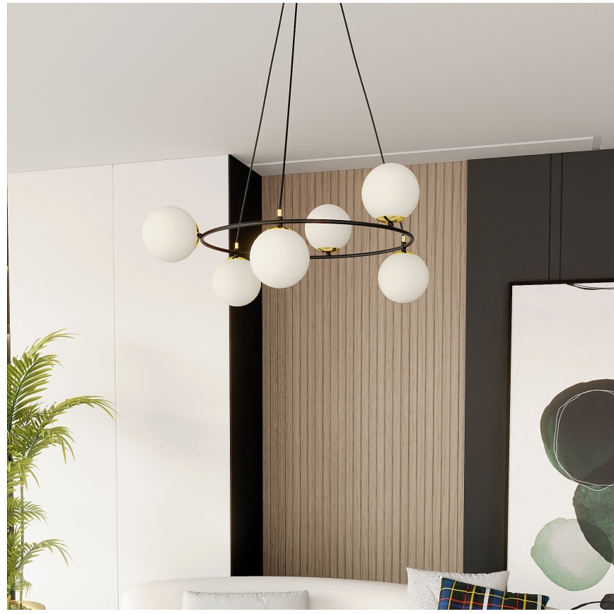Chandelier on a string AZURA 6xE14/10W/230V black/white