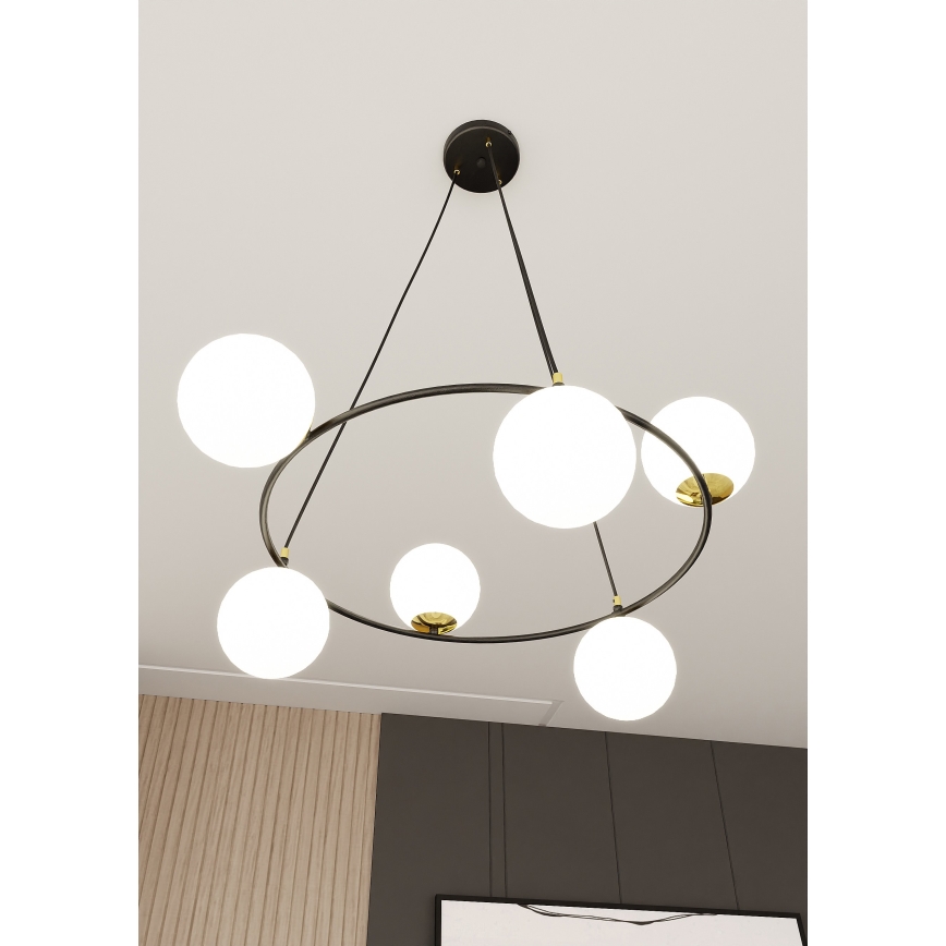 Chandelier on a string AZURA 6xE14/10W/230V black/white