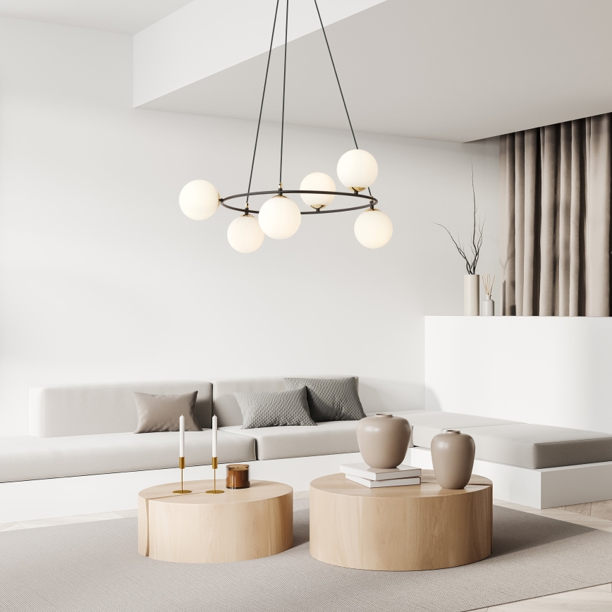 Chandelier on a string AZURA 6xE14/10W/230V black/white