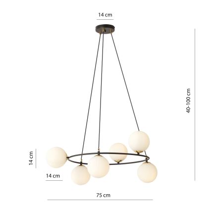 Chandelier on a string AZURA 6xE14/10W/230V black/white