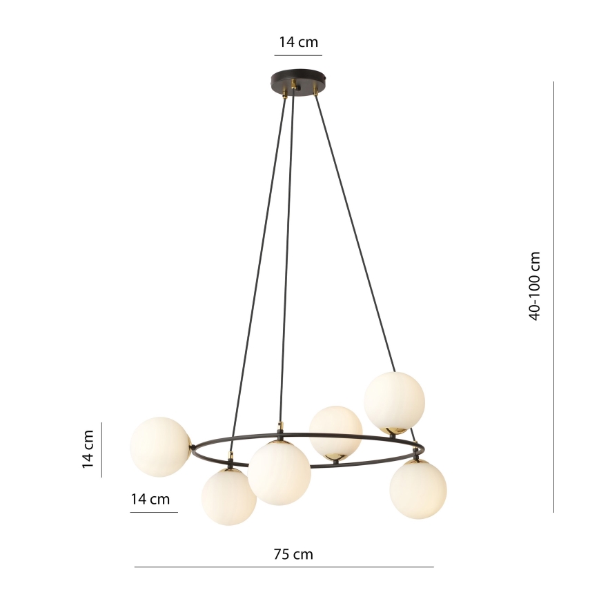 Chandelier on a string AZURA 6xE14/10W/230V black/white