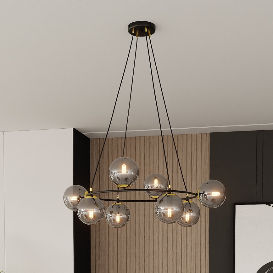 Chandelier on a string AZURA 8xE14/10W/230V black/grey