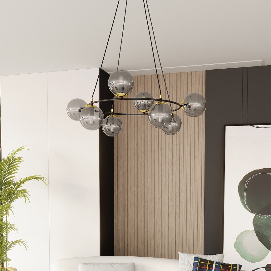 Chandelier on a string AZURA 8xE14/10W/230V black/grey