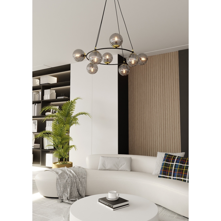 Chandelier on a string AZURA 8xE14/10W/230V black/grey