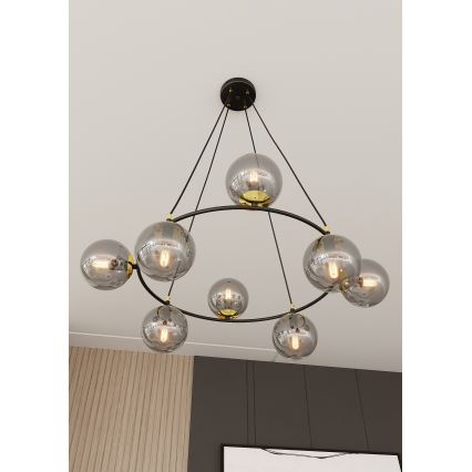 Chandelier on a string AZURA 8xE14/10W/230V black/grey