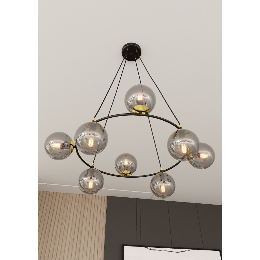 Chandelier on a string AZURA 8xE14/10W/230V black/grey