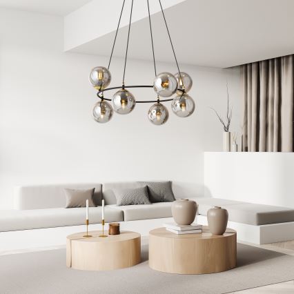 Chandelier on a string AZURA 8xE14/10W/230V black/grey