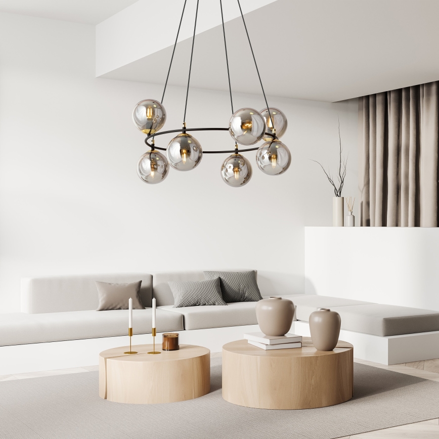 Chandelier on a string AZURA 8xE14/10W/230V black/grey