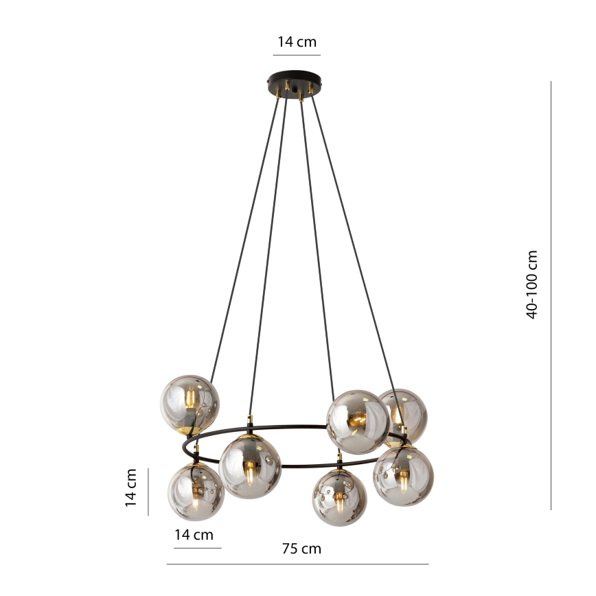 Chandelier on a string AZURA 8xE14/10W/230V black/grey