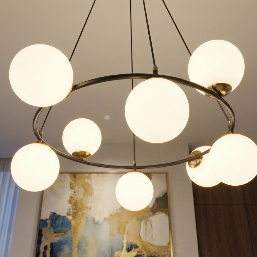 Chandelier on a string AZURA 8xE14/10W/230V black/white