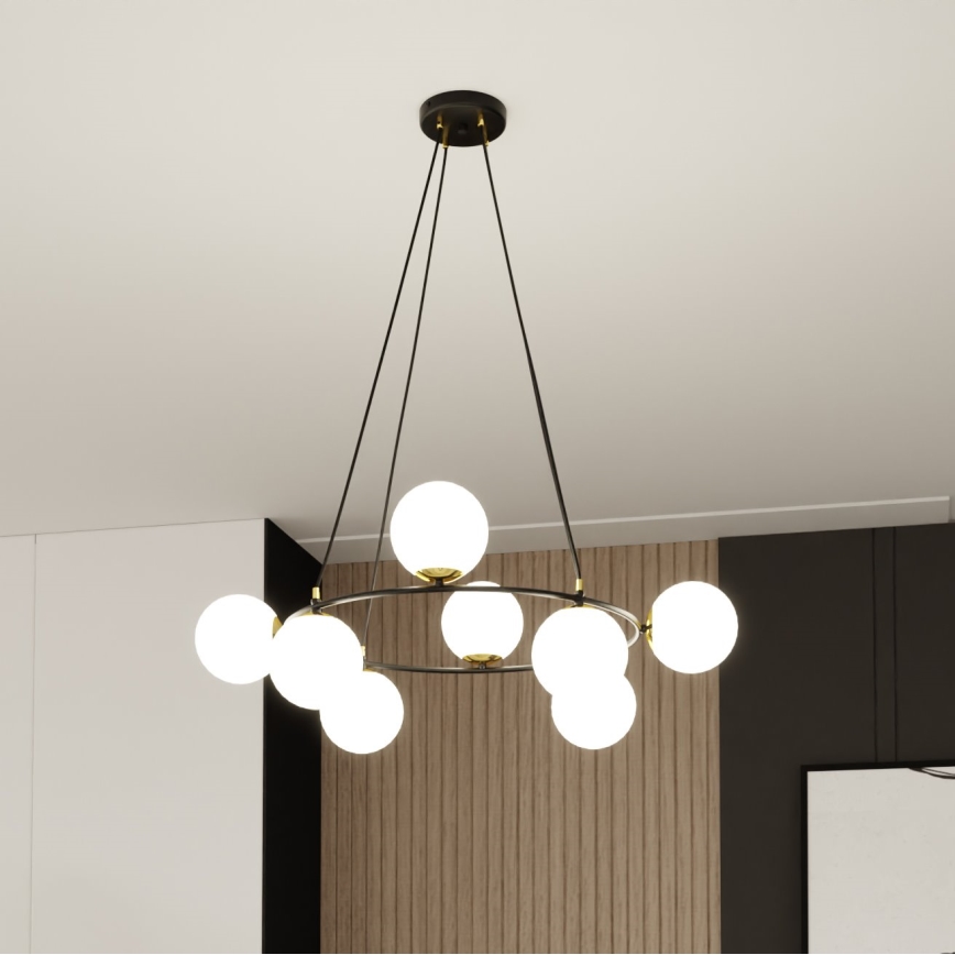 Chandelier on a string AZURA 8xE14/10W/230V black/white