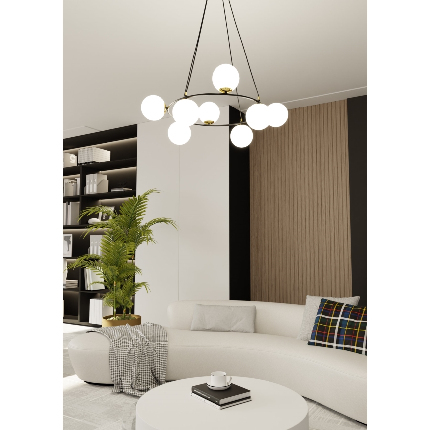 Chandelier on a string AZURA 8xE14/10W/230V black/white