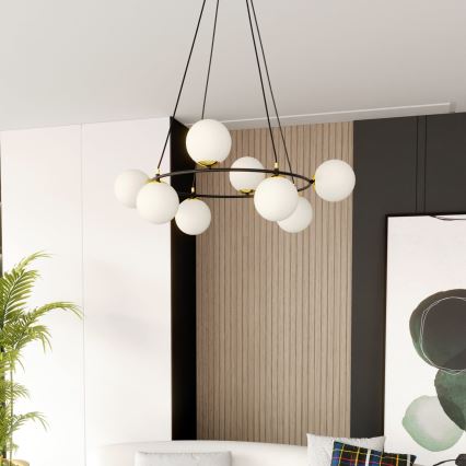Chandelier on a string AZURA 8xE14/10W/230V black/white