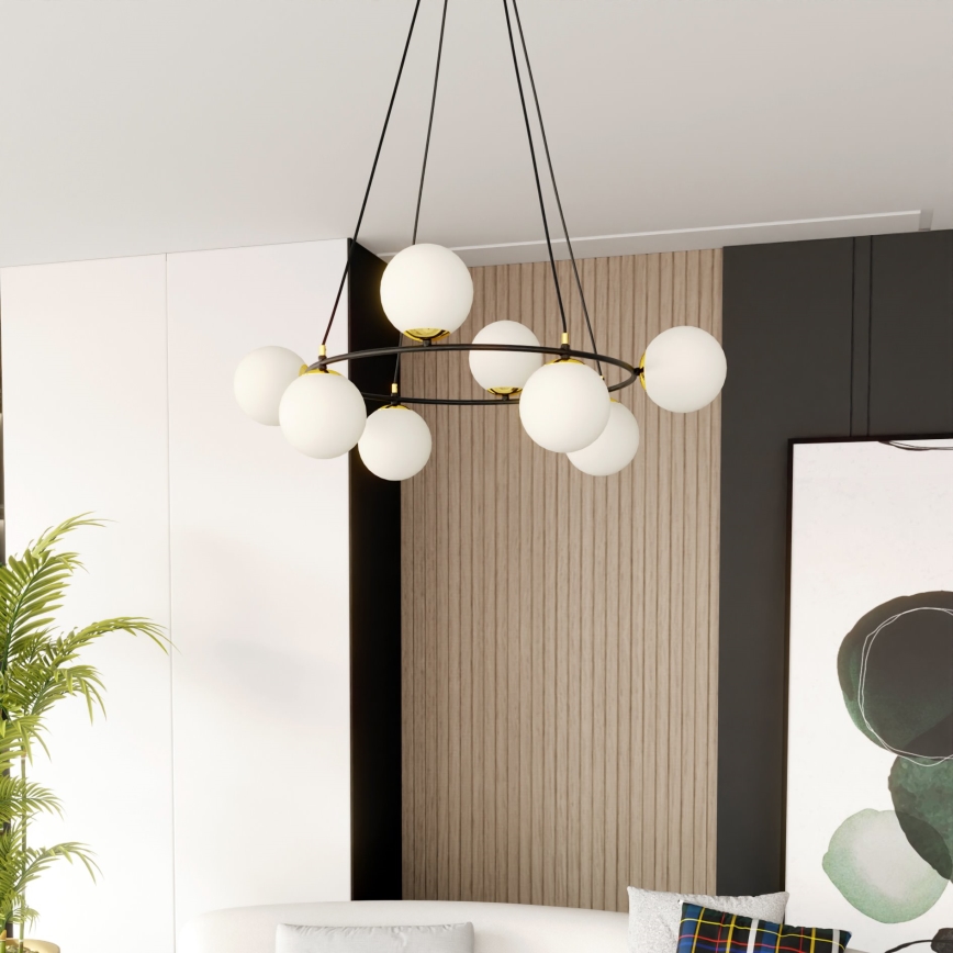 Chandelier on a string AZURA 8xE14/10W/230V black/white