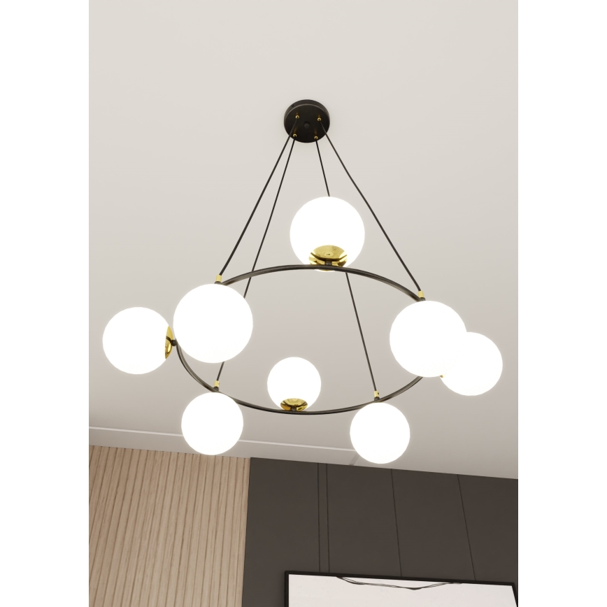 Chandelier on a string AZURA 8xE14/10W/230V black/white