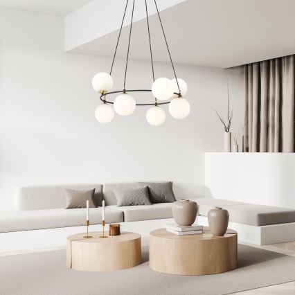 Chandelier on a string AZURA 8xE14/10W/230V black/white