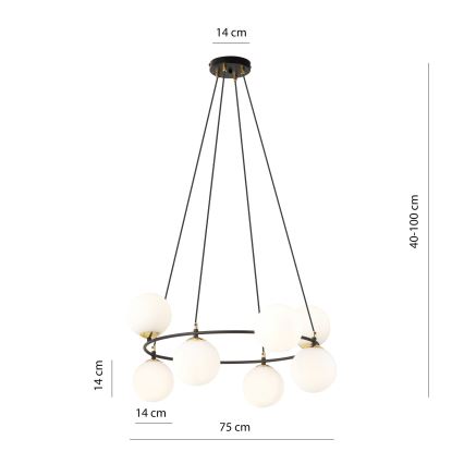 Chandelier on a string AZURA 8xE14/10W/230V black/white