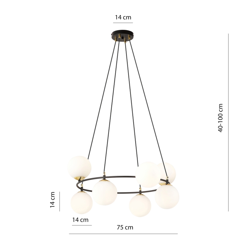 Chandelier on a string AZURA 8xE14/10W/230V black/white