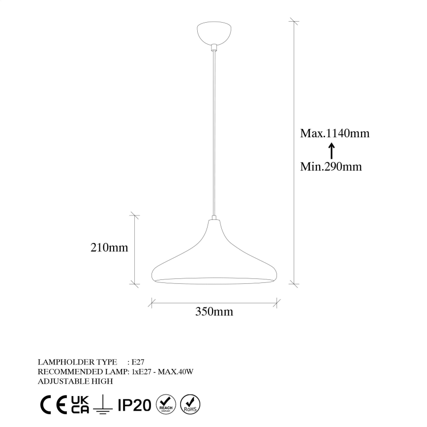 Chandelier on a string BAREK 1xE27/40W/230V grey