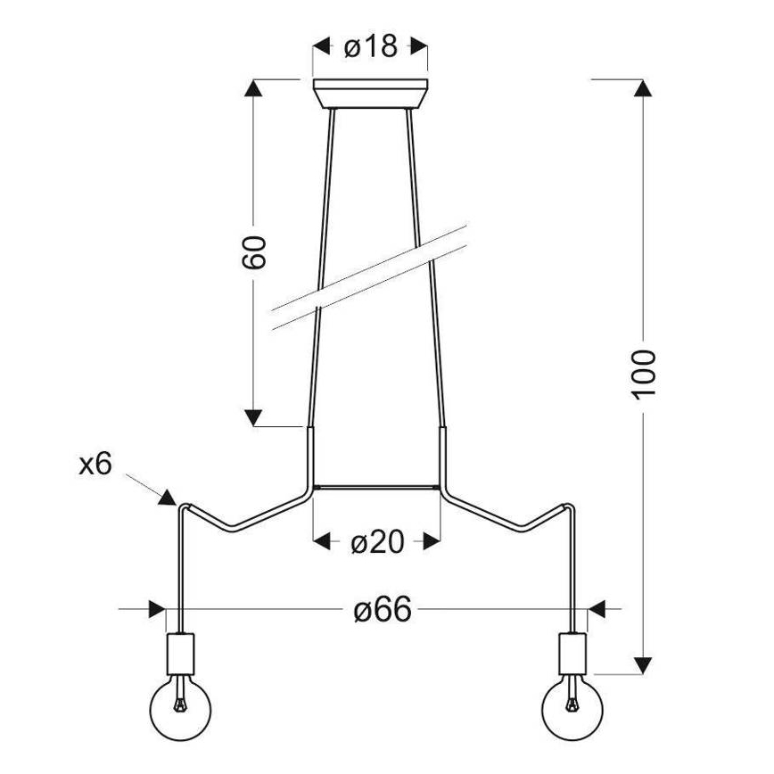 Chandelier on a string BASSO 6xE27/40W/230V black