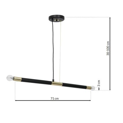 Chandelier on a string BASTONE 2xE14/40W/230V black/golden