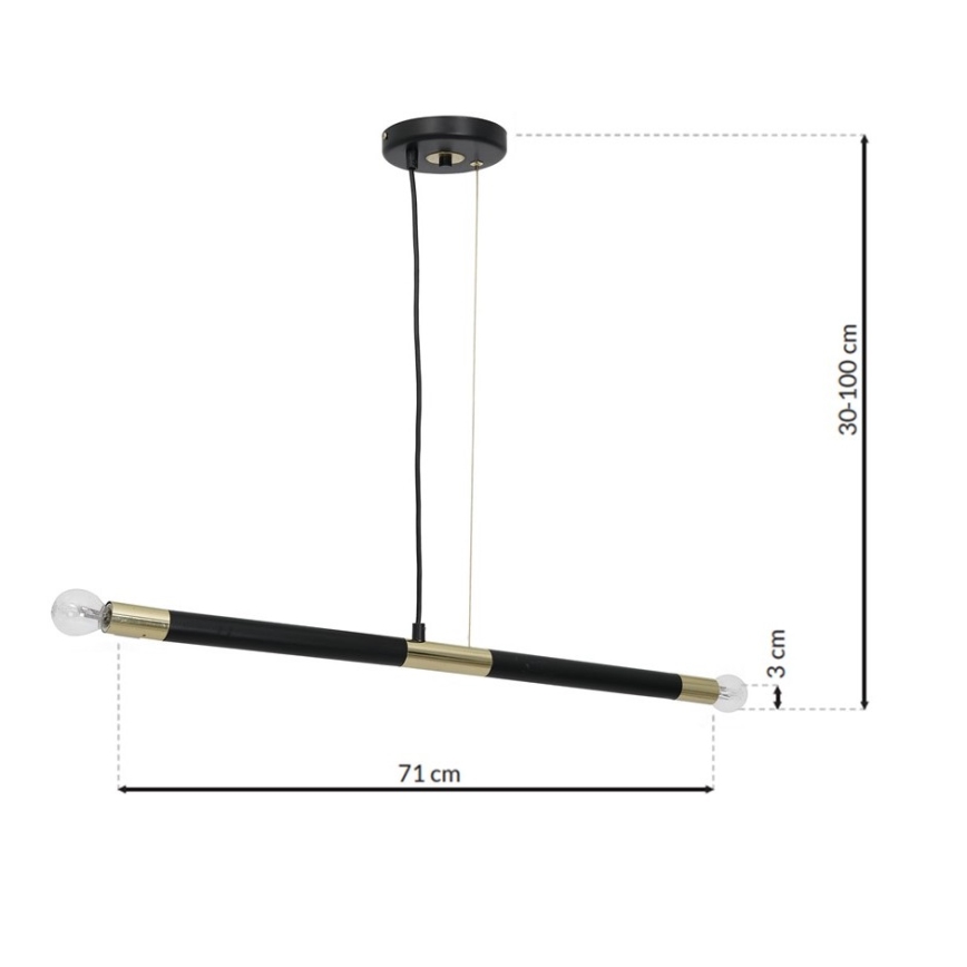 Chandelier on a string BASTONE 2xE14/40W/230V black/golden