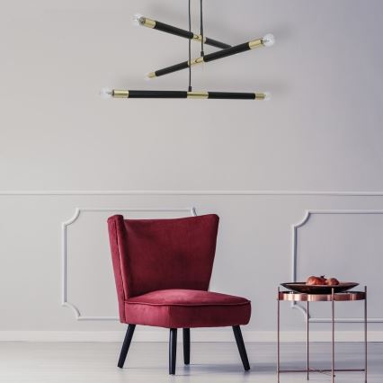 Chandelier on a string BASTONE 6xE14/40W/230V black/golden