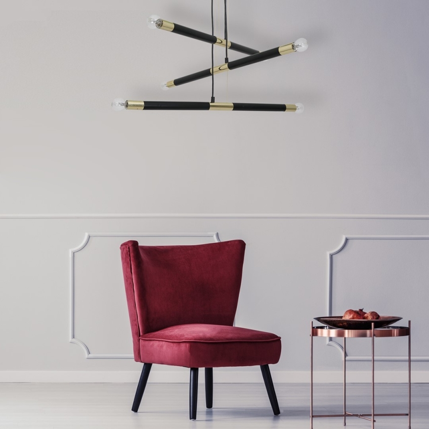 Chandelier on a string BASTONE 6xE14/40W/230V black/golden