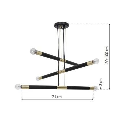Chandelier on a string BASTONE 6xE14/40W/230V black/golden
