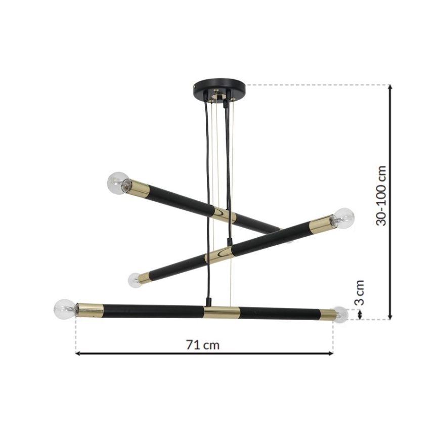 Chandelier on a string BASTONE 6xE14/40W/230V black/golden