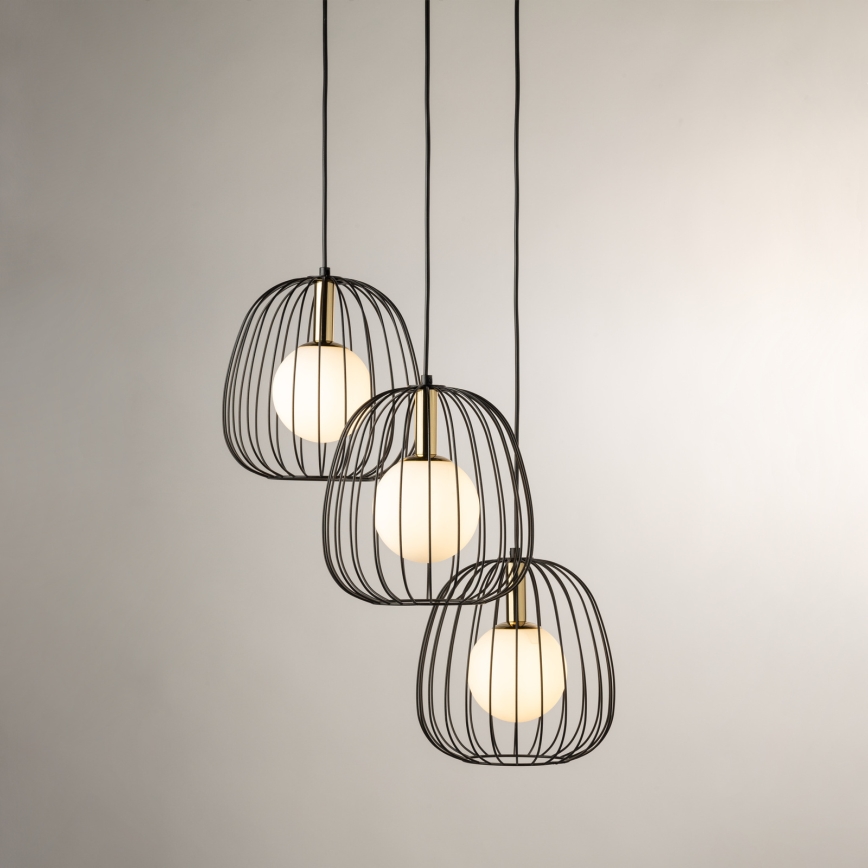 Chandelier on a string BELL 3xG9/12W/230V black/gold
