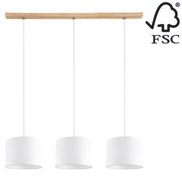 Chandelier on a string BENITA 3xE27/40W/230V white/oak – FSC certified