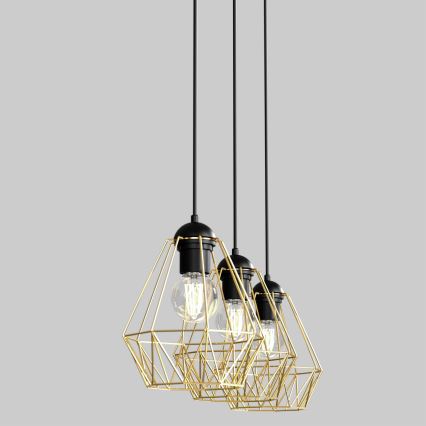 Chandelier on a string BERGEN 3xE27/60W/230V black/gold