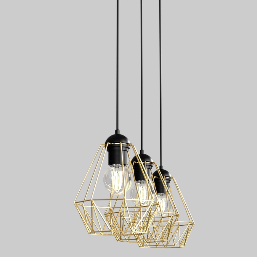 Chandelier on a string BERGEN 3xE27/60W/230V black/gold