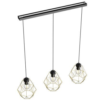 Chandelier on a string BERGEN 3xE27/60W/230V black/gold