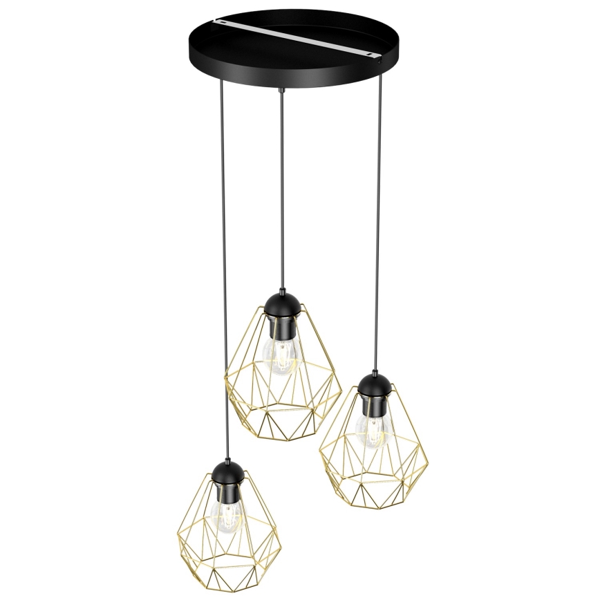 Chandelier on a string BERGEN 3xE27/60W/230V black/gold