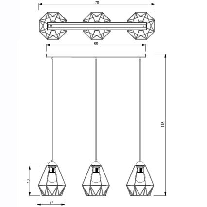 Chandelier on a string BERGEN 3xE27/60W/230V black