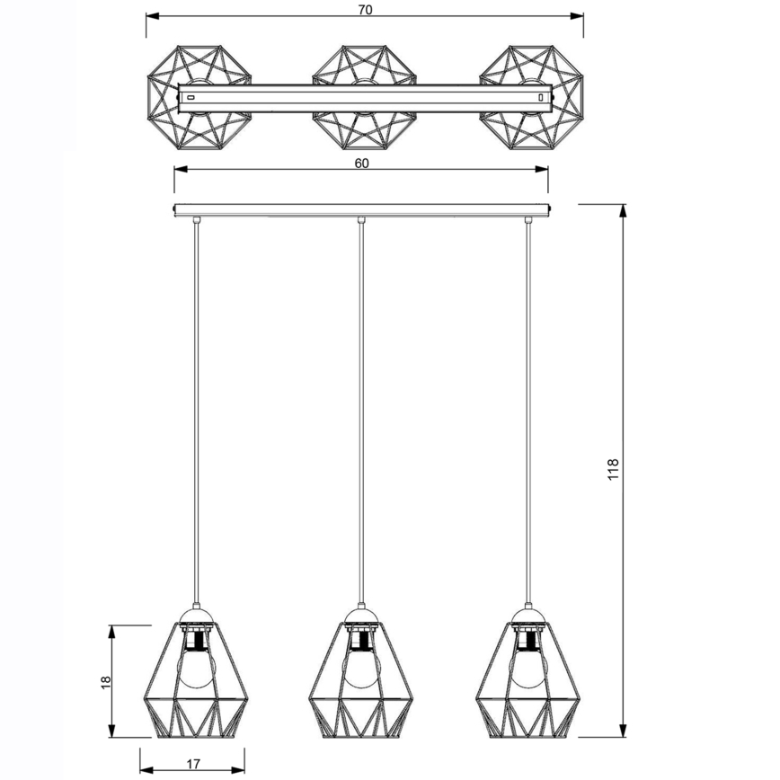 Chandelier on a string BERGEN 3xE27/60W/230V black