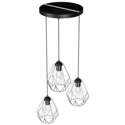 Chandelier on a string BERGEN 3xE27/60W/230V black/shiny chrome