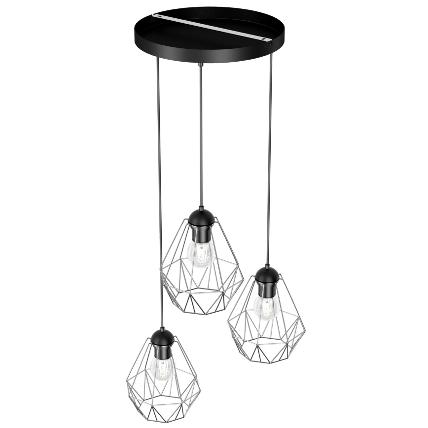 Chandelier on a string BERGEN 3xE27/60W/230V black/shiny chrome