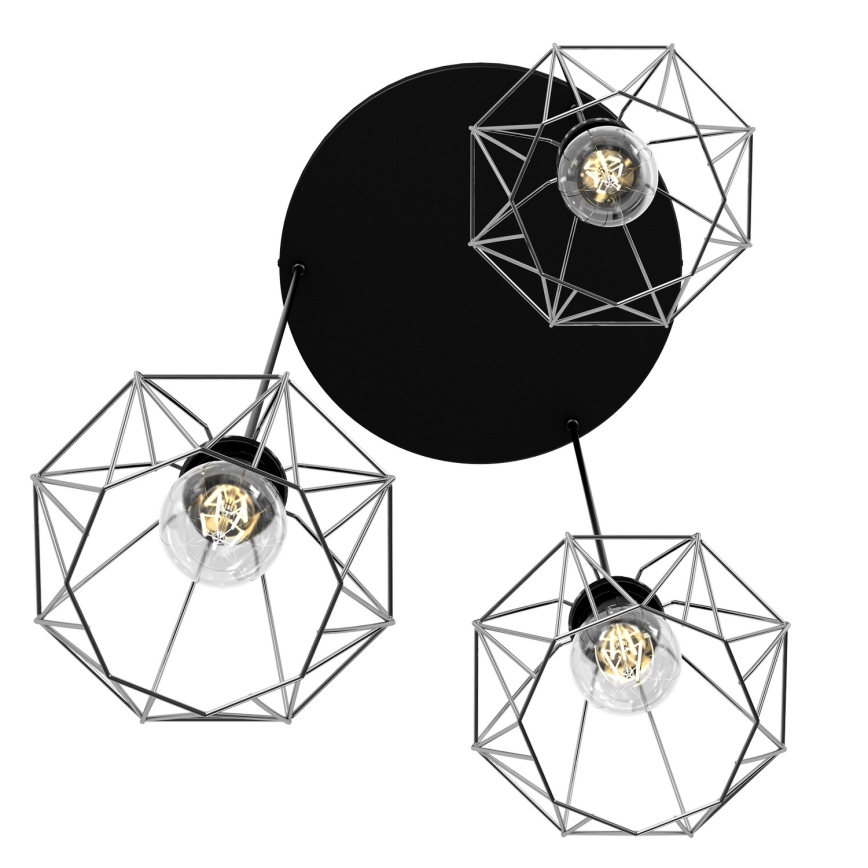 Chandelier on a string BERGEN 3xE27/60W/230V black/shiny chrome