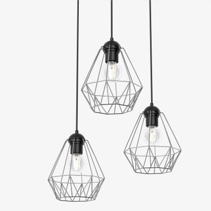 Chandelier on a string BERGEN 3xE27/60W/230V black/shiny chrome